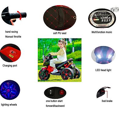 TOEMOA Kids Battery Powered Ride-On Motorcycle Toy with Training Wheels and Lights