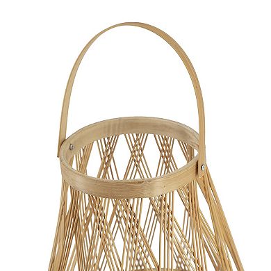 TOEMOA Handmade Bamboo Lantern with Glass Hurricane and Rope Handle
