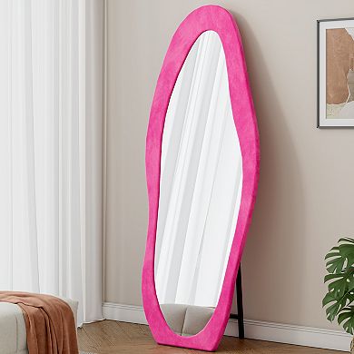 TOEMOA Full Length Floor Mirror with Flannel Wrapped Wooden Frame
