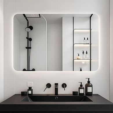 TOEMOA Modern Rectangular LED Bathroom Mirror with Anti-Fog and Adjustable Lighting
