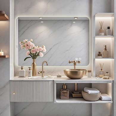 TOEMOA Modern Rectangular LED Bathroom Mirror with Anti-Fog and Adjustable Lighting