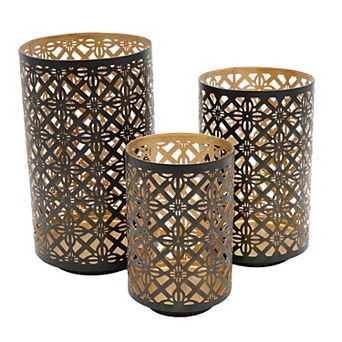 TOEMOA Set of 3 Pierced Metal Moroccan Design Lanterns Indoor Outdoor Decor