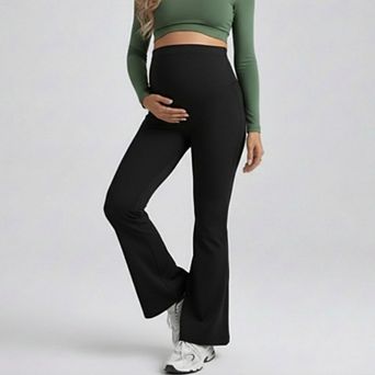 Women's High Waist Maternity Flare Leggings with Over Belly Panel Stretch Fitted Bootcut Pants