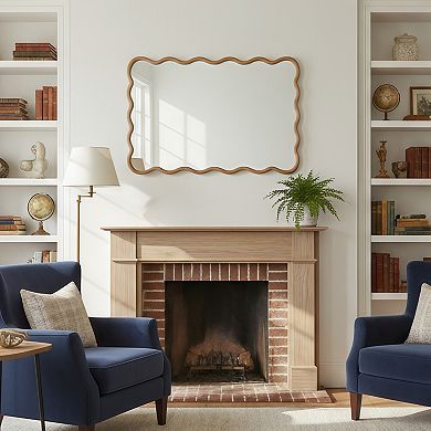 TOEMOA Wavy Rectangle Solid Wood Frame Decorative Wall Mirror for Home Decor