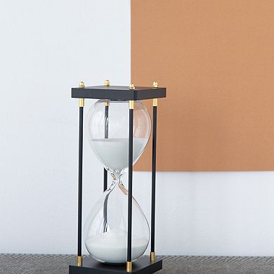 TOEMOA Minimalist Wooden Frame Hourglass Decor with Metallic Accents