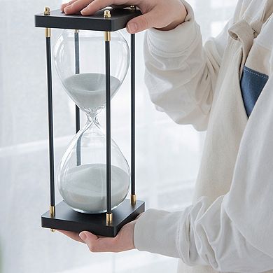 TOEMOA Minimalist Wooden Frame Hourglass Decor with Metallic Accents
