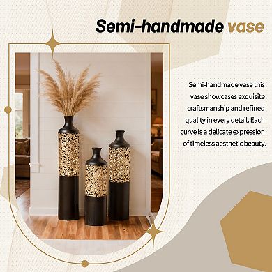 TOEMOA Tall Metal Floor Vase Set with Cutout Design - 3 Piece Home Decor Collection