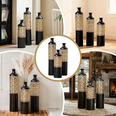 TOEMOA Tall Metal Floor Vase Set with Cutout Design - 3 Piece Home Decor Collection