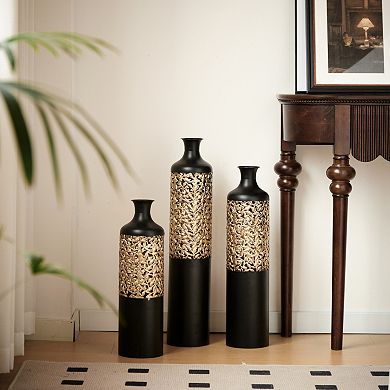 TOEMOA Tall Metal Floor Vase Set with Cutout Design - 3 Piece Home Decor Collection