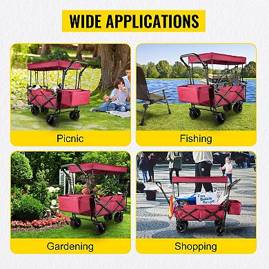Collapsible Utility Folding Garden Cart with Canopy