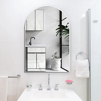 TOEMOA 20x30 Inch Arched Wall Mirror with Metal Frame for Modern Bathrooms
