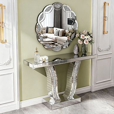 TOEMOA Decorative Round Wall Mirror with Wave Frame for Home Interior Decor