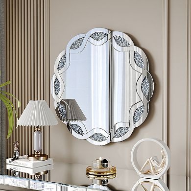 TOEMOA Decorative Round Wall Mirror with Wave Frame for Home Interior Decor