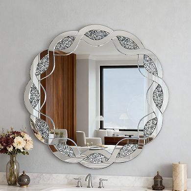 TOEMOA Decorative Round Wall Mirror with Wave Frame for Home Interior Decor