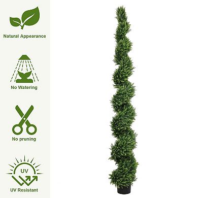 TOEMOA 7 Foot Tall Artificial Two-Tone Pine Tree with Potted Base for Indoor Outdoor Decor