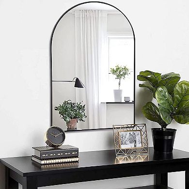 TOEMOA 24x36 Inch Arched Wall Mirror with Brushed Metal Frame for Modern Decor
