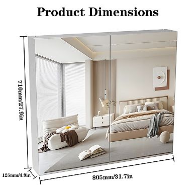 TOEMOA Wall Mounted Medicine Cabinet with Mirror and Adjustable Shelves