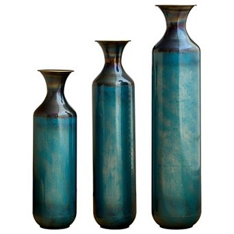TOEMOA Set of 3 Tall Metal Floor Vases with Rustic Burnt Finish for Home Decor