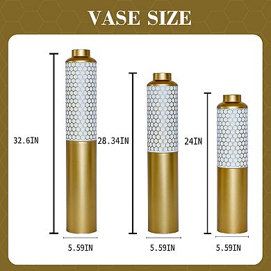 TOEMOA Modern Geometric Floor Vases Set of 3 with Hexagonal Pattern Home Decor