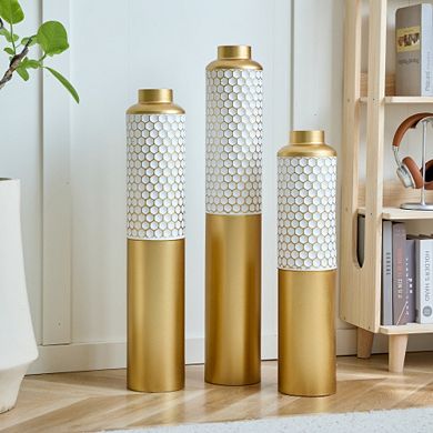 TOEMOA Modern Geometric Floor Vases Set of 3 with Hexagonal Pattern Home Decor