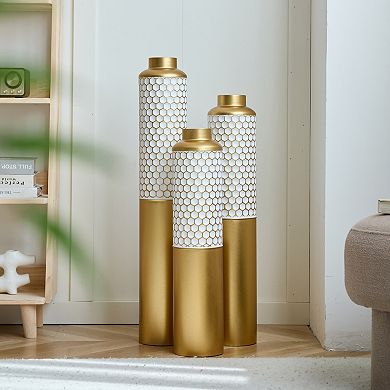 TOEMOA Modern Geometric Floor Vases Set of 3 with Hexagonal Pattern Home Decor