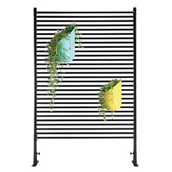 TOEMOA Freestanding Slatted Metal Outdoor Privacy Fence Panel with Stand for Yard
