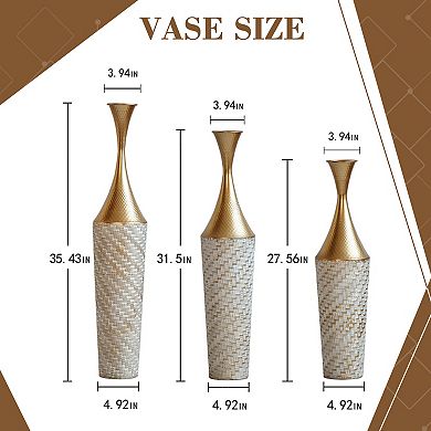 TOEMOA 3-Piece Tall Textured Floor Vase Set for Modern Home Decor and Floral Arrangements