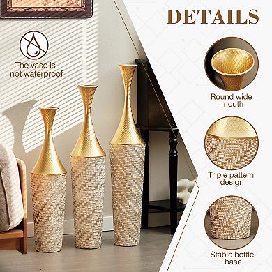 TOEMOA 3-Piece Tall Textured Floor Vase Set for Modern Home Decor and Floral Arrangements