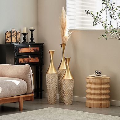 TOEMOA 3-Piece Tall Textured Floor Vase Set for Modern Home Decor and Floral Arrangements