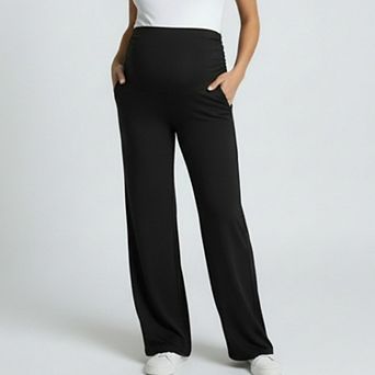 Women's High Waist Maternity Wide Leg Pants with Over Belly Panel Stretch Loose Fit Lounge Pants