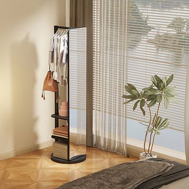 TOEMOA 360-Degree Rotating Full-Length Mirror with Storage Hooks Space Saver