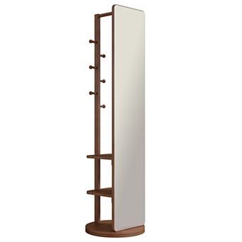 TOEMOA 360-Degree Rotating Full-Length Mirror with Storage Hooks Space Saver