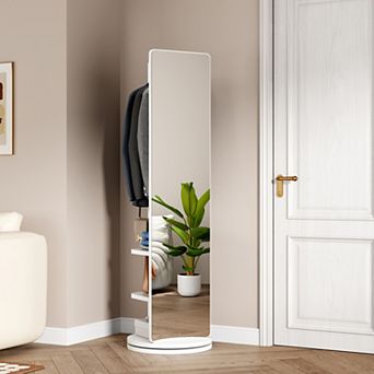 TOEMOA 360-Degree Rotating Full-Length Mirror with Storage Hooks Space Saver