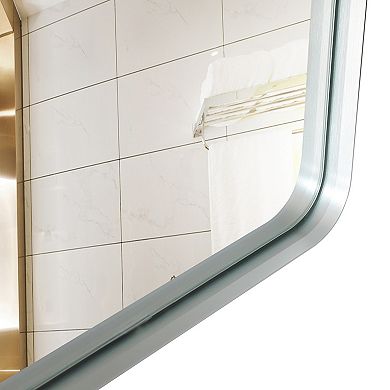 TOEMOA Brushed Silver Rectangular Wall Mirror with Rounded Corners Metal Frame