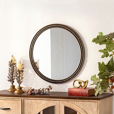TOEMOA Round Decorative Wall Mirror with Beaded Frame for Home Decor