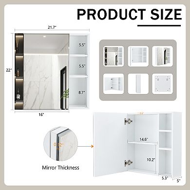 TOEMOA Wall Mounted Mirror Cabinet with Storage Compartments