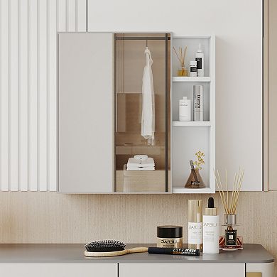 TOEMOA Wall Mounted Mirror Cabinet with Storage Compartments