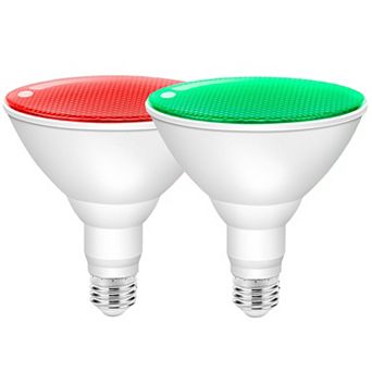 Red & Green BR30 LED Light Bulbs 65W Equivalent, Frosted Non Dimmable for Christmas Decor, 2 Pack