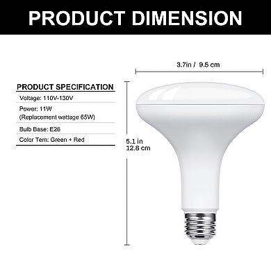 Red & Green BR30 LED Light Bulbs 65W Equivalent, Frosted Non Dimmable for Christmas Decor, 2 Pack