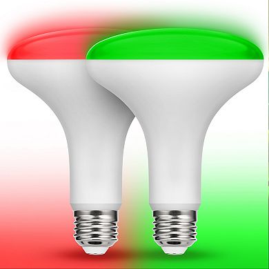 Red & Green BR30 LED Light Bulbs 65W Equivalent, Frosted Non Dimmable for Christmas Decor, 2 Pack