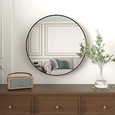 TOEMOA 36 Inch Round Metal Framed Bathroom Mirror with Shatterproof Design