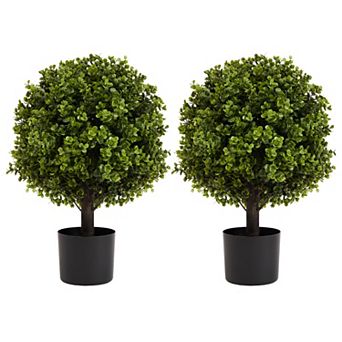 TOEMOA Set of Two Artificial Ball-Topiary Shrubs in Decorative Pot for Indoor Outdoor