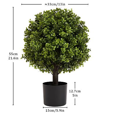 TOEMOA Set of Two Artificial Ball-Topiary Shrubs in Decorative Pot for Indoor Outdoor