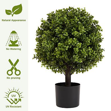 TOEMOA Set of Two Artificial Ball-Topiary Shrubs in Decorative Pot for Indoor Outdoor