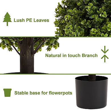 TOEMOA Set of Two Artificial Ball-Topiary Shrubs in Decorative Pot for Indoor Outdoor