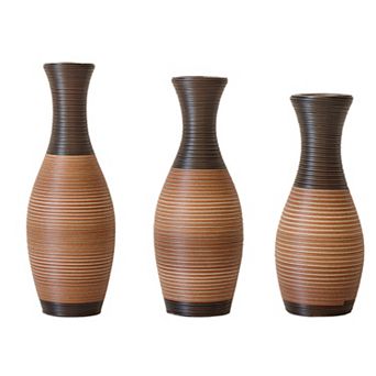 TOEMOA Set of 3 Hand-Woven Rattan Floor Vases for Modern Farmhouse Home Decor
