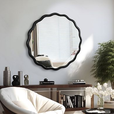 TOEMOA Wavy Wood Border HD Mirror Wall Decor for Modern Home Interiors