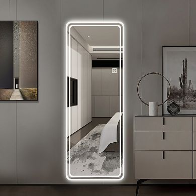 TOEMOA Full Length LED Floor Mirror with Dimming Touch Control and Color Modes