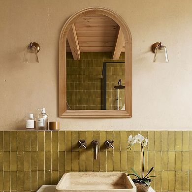 TOEMOA Arched Wood Framed Wall Mirror for Bathroom Vanity Living Room Decor