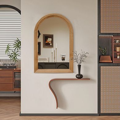 TOEMOA Arched Wood Framed Wall Mirror for Bathroom Vanity Living Room Decor